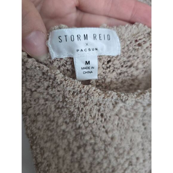 Storm Reid x‎ Pacsun Long Sleeve Knit Dress Swim Cover-up Beige Size Medium - Picture 4 of 9